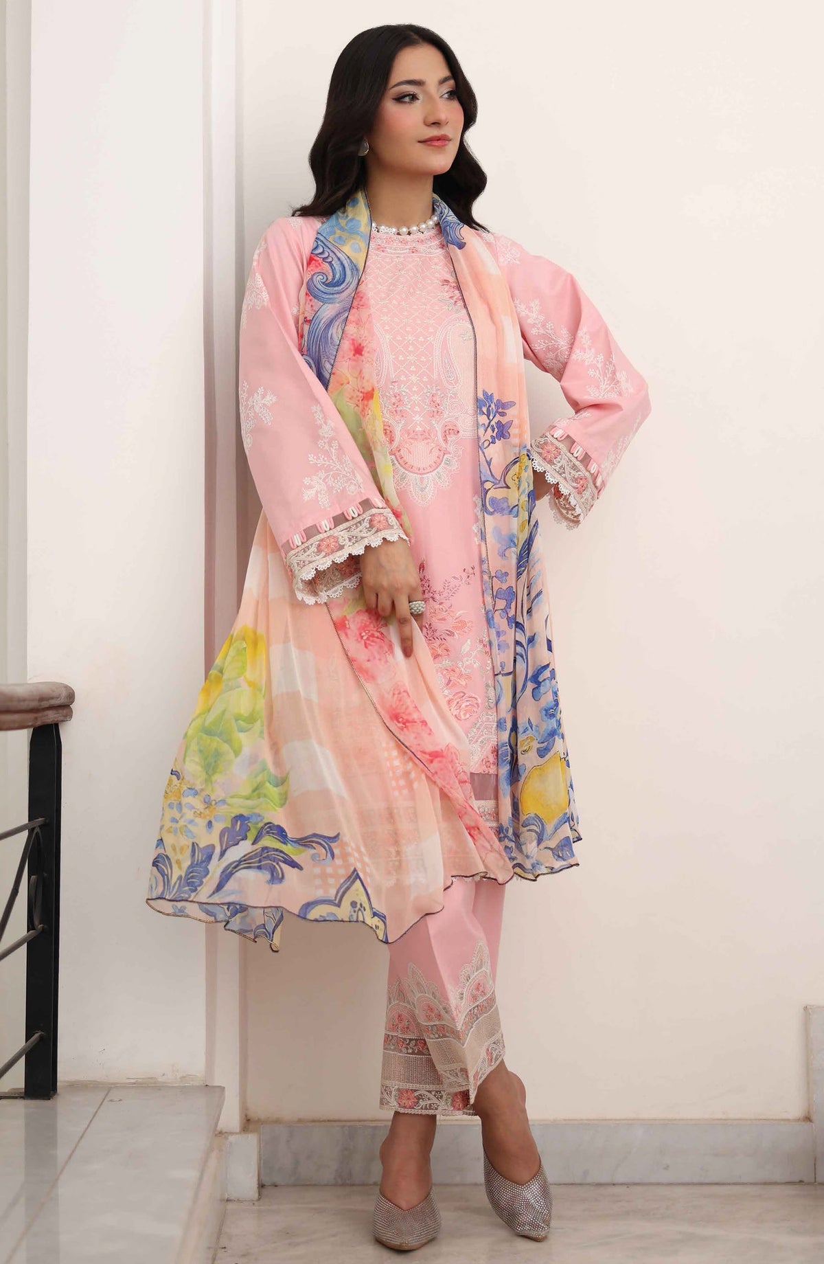 Libas by Khoobsurat Signature Embroidered Lawn Stitched 3 Piece Suit - D-04 - KHB26LB - Pink - Summer Collection