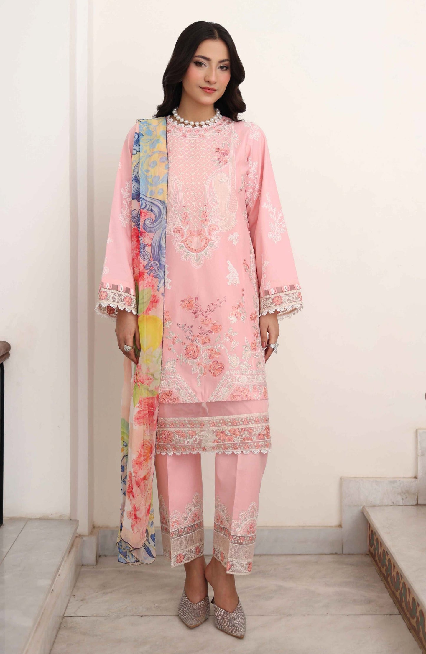 Libas by Khoobsurat Signature Embroidered Lawn Stitched 3 Piece Suit - D-04 - KHB26LB - Pink - Summer Collection