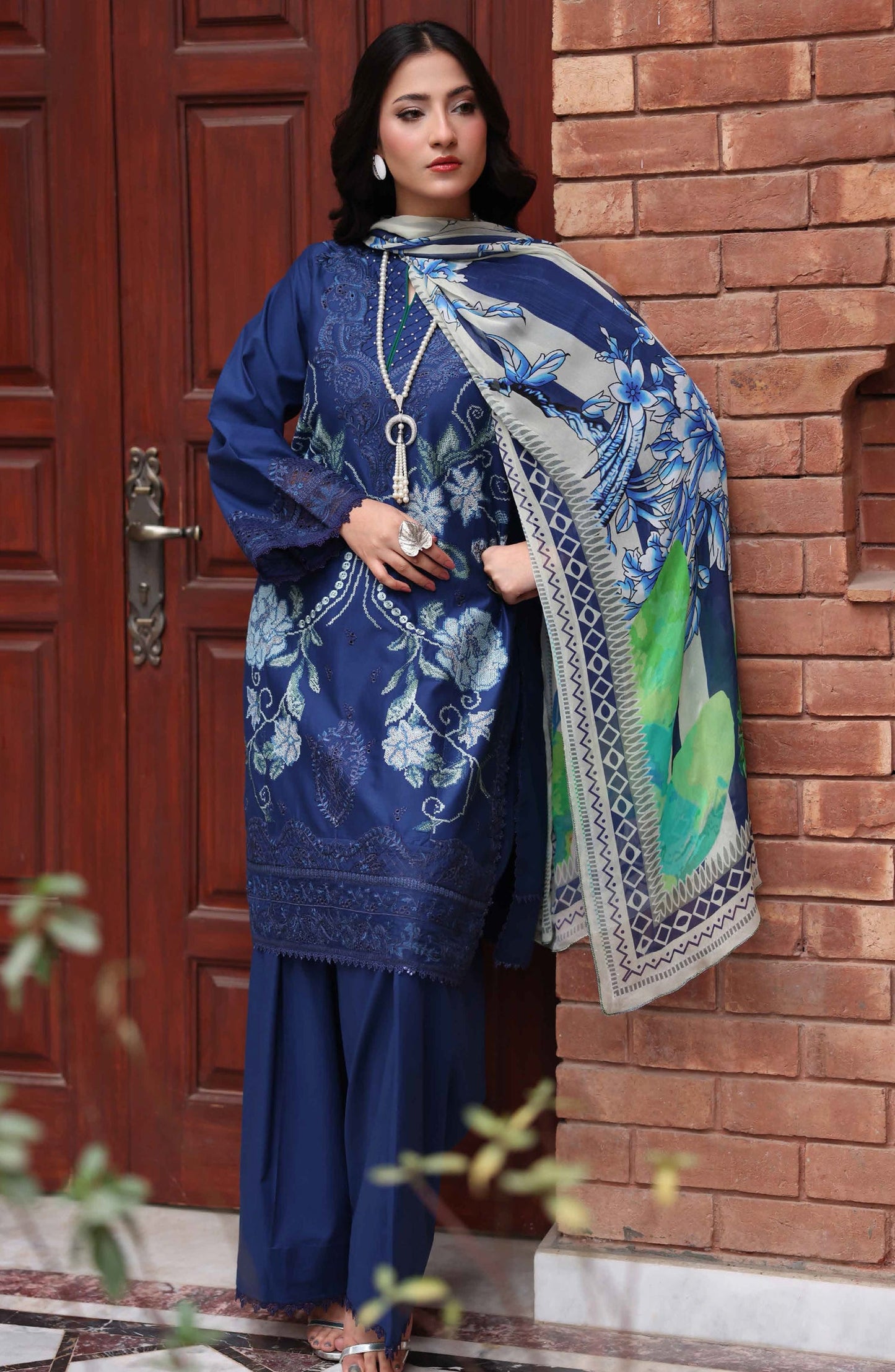 Libas by Khoobsurat Signature Embroidered Lawn Stitched 3 Piece Suit - D-02 - KHB26LB - Blue - Summer Collection