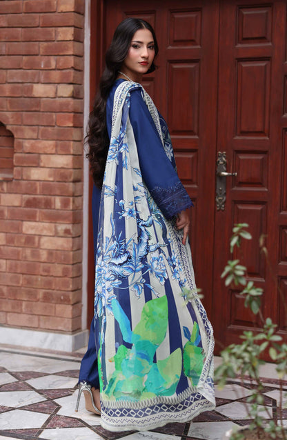 Libas by Khoobsurat Signature Embroidered Lawn Stitched 3 Piece Suit - D-02 - KHB26LB - Blue - Summer Collection