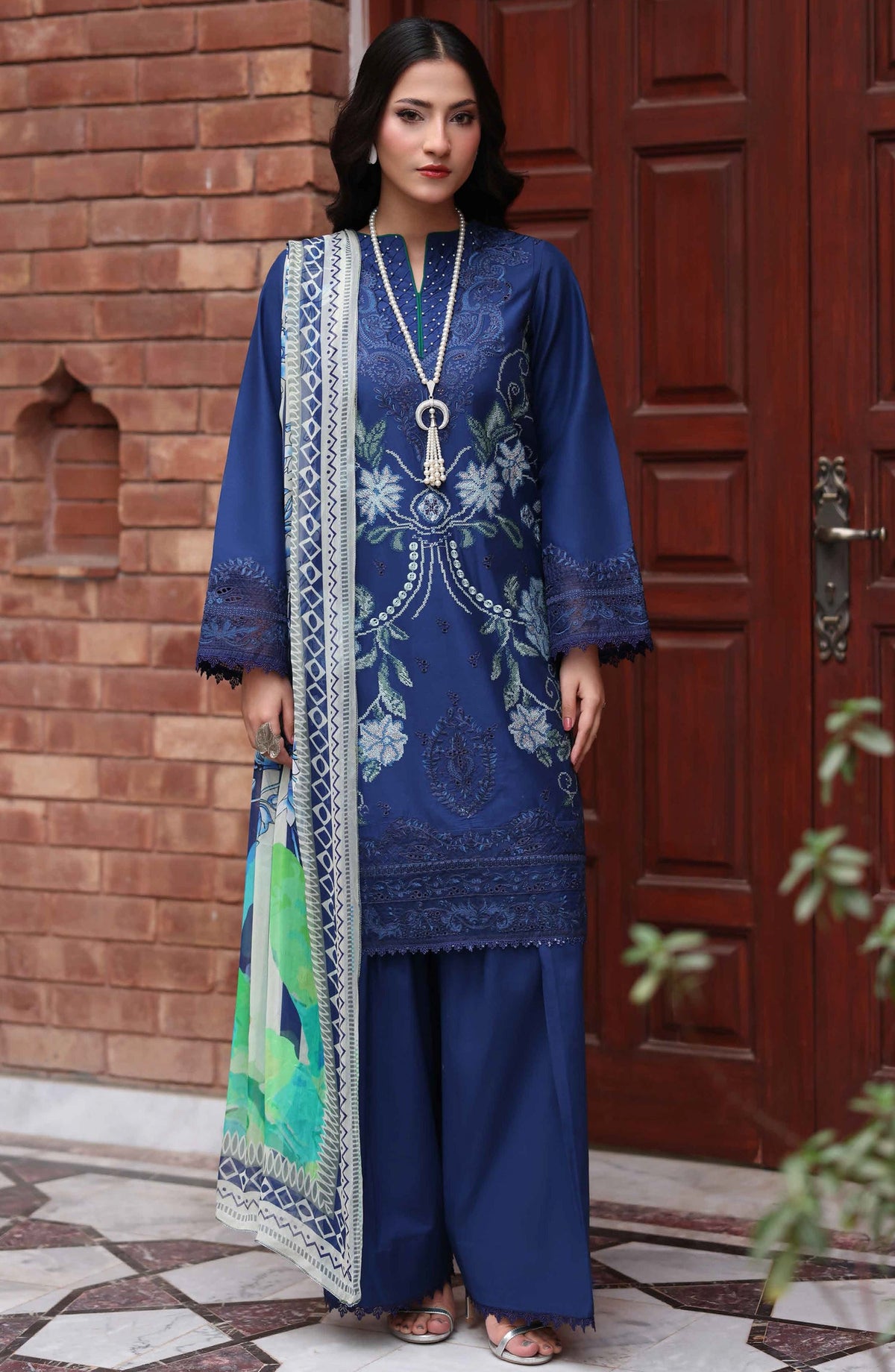 Libas by Khoobsurat Signature Embroidered Lawn Stitched 3 Piece Suit - D-02 - KHB26LB - Blue - Summer Collection