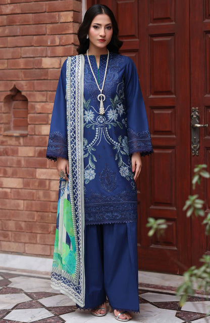 Libas by Khoobsurat Signature Embroidered Lawn Stitched 3 Piece Suit - D-02 - KHB26LB - Blue - Summer Collection