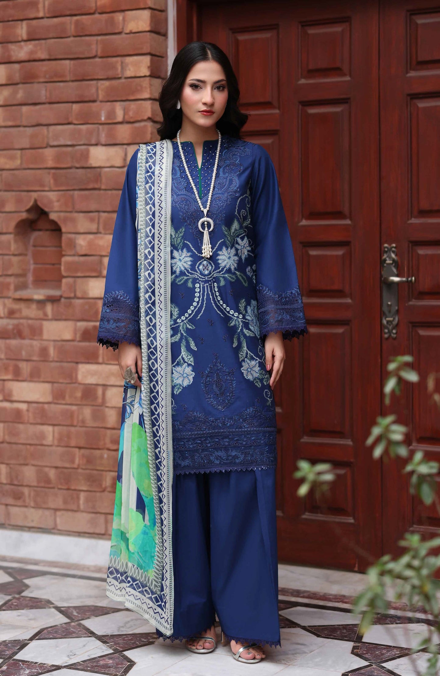 Libas by Khoobsurat Signature Embroidered Lawn Stitched 3 Piece Suit - D-02 - KHB26LB - Blue - Summer Collection