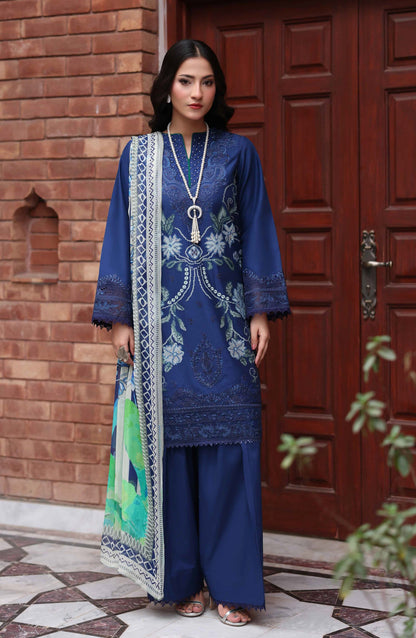 Libas by Khoobsurat Signature Embroidered Lawn Stitched 3 Piece Suit - D-02 - KHB26LB - Blue - Summer Collection