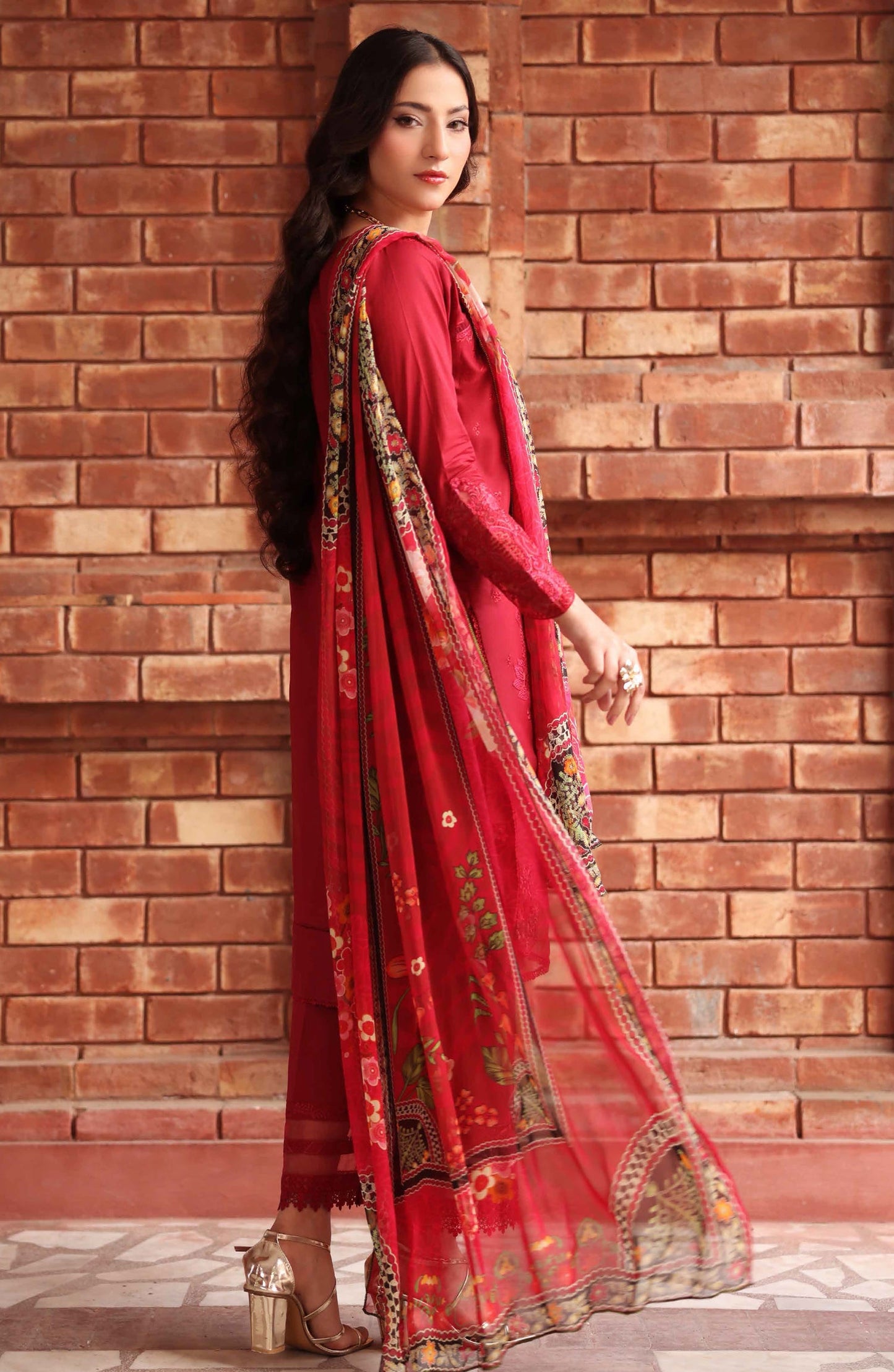 Libas by Khoobsurat Signature Embroidered Lawn Stitched 3 Piece Suit - D-01 - KHB26LB - Red - Summer Collection