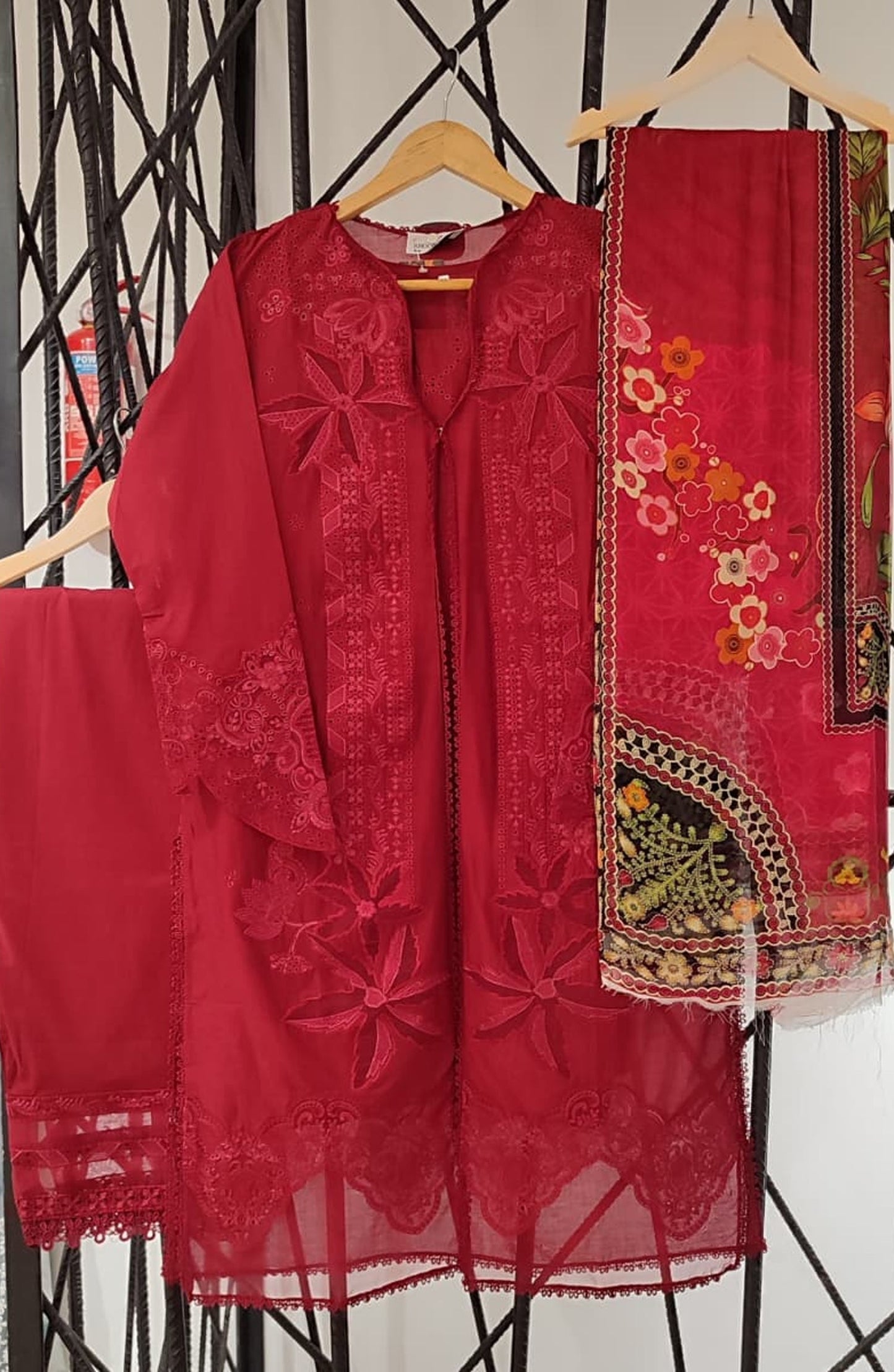 Libas by Khoobsurat Signature Embroidered Lawn Stitched 3 Piece Suit - D-01 - KHB26LB - Red - Summer Collection