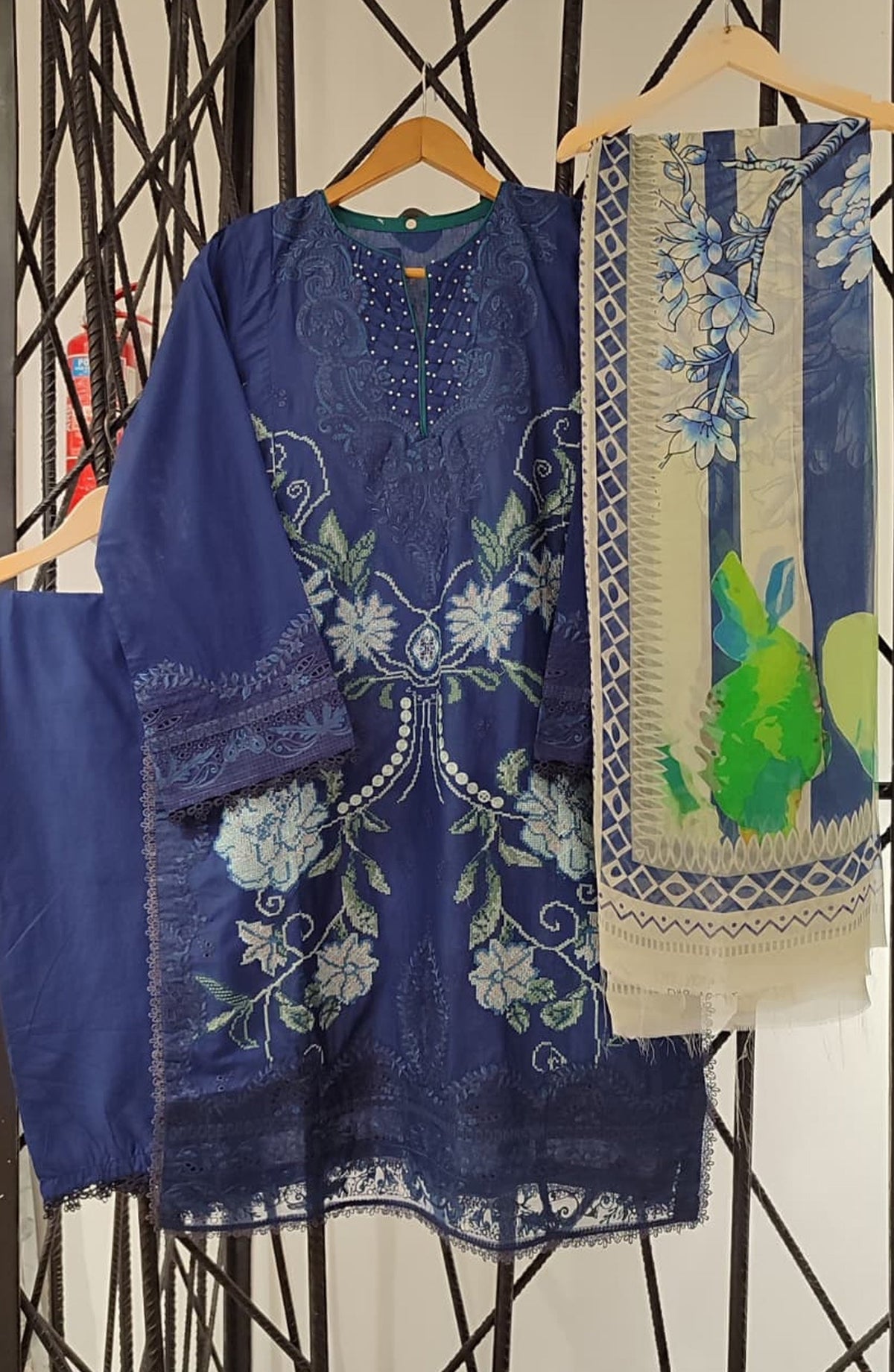 Libas by Khoobsurat Signature Embroidered Lawn Stitched 3 Piece Suit - D-02 - KHB26LB - Blue - Summer Collection