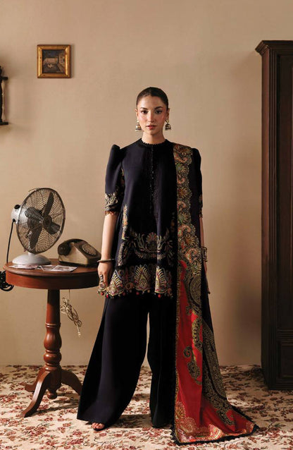 M. Basics Embroidered Linen Unstitched 3 Piece Suit - D011B - MB26AST - Black - Winter Collection
