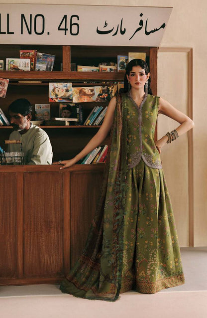 M. Basics Embroidered Linen Unstitched 3 Piece Suit - D012A - MB26AST - Green - Winter Collection