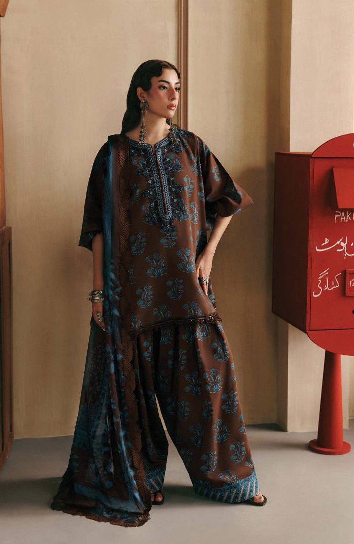 M. Basics Embroidered Linen Unstitched 3 Piece Suit - D012B - MB26AST - Brown - Winter Collection