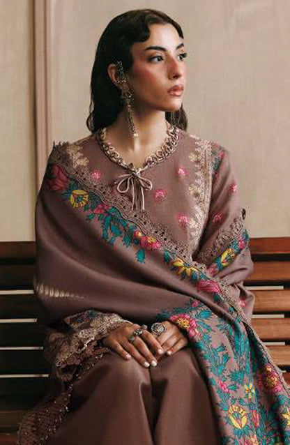 M. Basics Embroidered Slub Khaddar Unstitched 3 Piece Suit - D03A - MB26AST - Mauve - Winter Collection