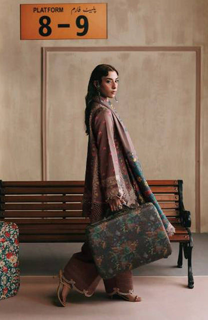 M. Basics Embroidered Slub Khaddar Unstitched 3 Piece Suit - D03A - MB26AST - Mauve - Winter Collection