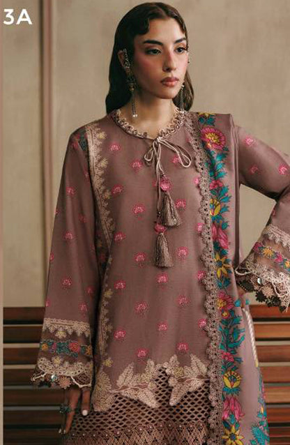 M. Basics Embroidered Slub Khaddar Unstitched 3 Piece Suit - D03A - MB26AST - Mauve - Winter Collection