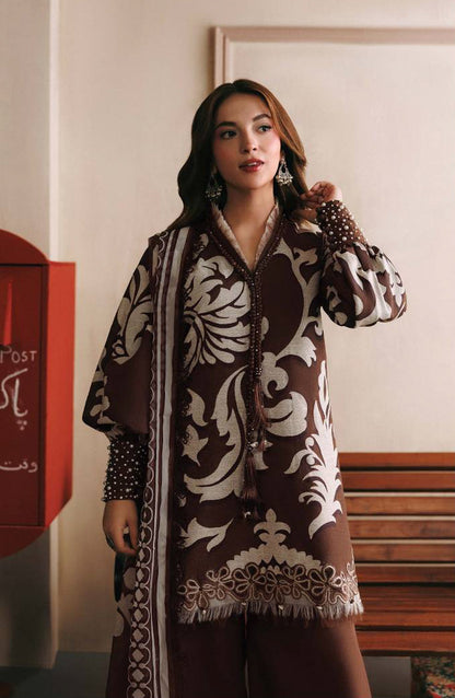 M. Basics Embroidered Slub Khaddar Unstitched 3 Piece Suit - D04A - MB26AST - Brown - Winter Collection