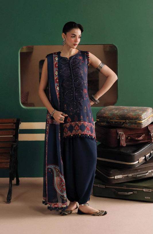 M. Basics Embroidered Linen Unstitched 3 Piece Suit - D09A - MB26AST - Blue - Winter Collection