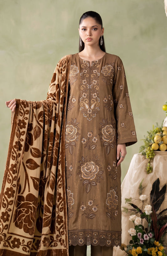 Mah-e-Naaz by Amna Khadija Embroidered Chamki Dhanak Unstitched 3 Piece Suit - D-02 - AM26MHN - Brown - Winter Collection