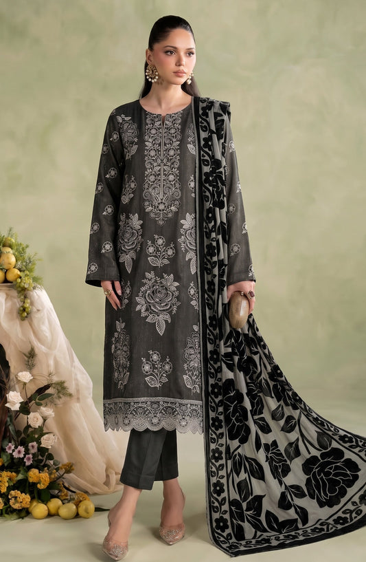 Mah-e-Naaz by Amna Khadija Embroidered Chamki Dhanak Unstitched 3 Piece Suit - D-05 - AM26MHN - Black - Winter Collection
