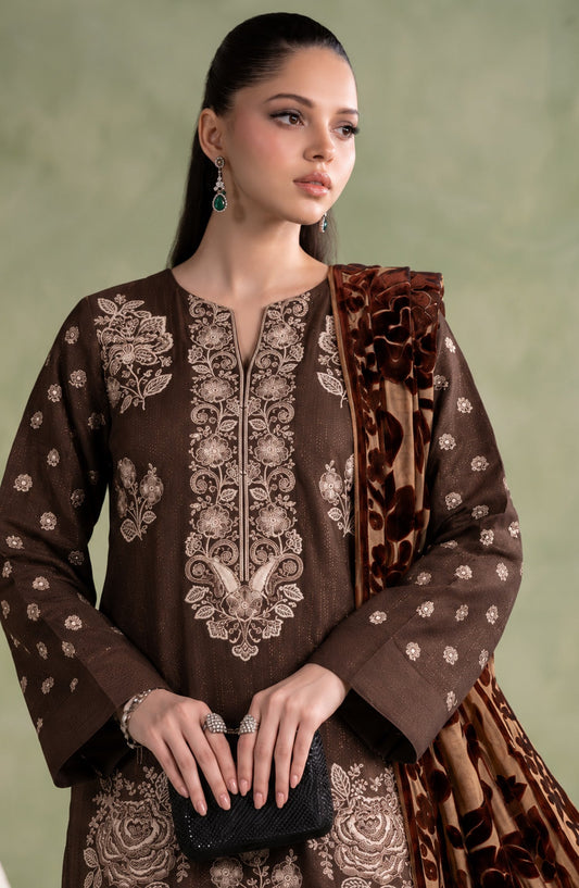 Mah-e-Naaz by Amna Khadija Embroidered Chamki Dhanak Unstitched 3 Piece Suit - D-07 - AM26MHN - Brown - Winter Collection