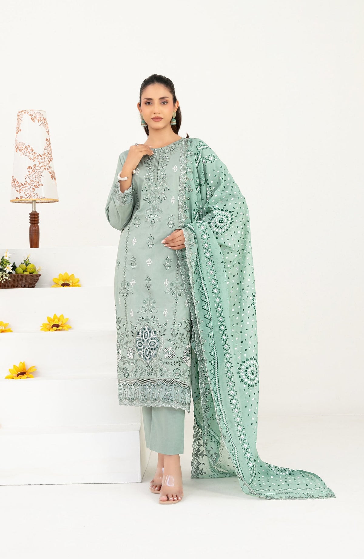 Mahara by Tawakkal Fabrics Embroidered Lawn Unstitched 3 Piece Suit - D-4017 - TF26HRA - Green - Summer Collection