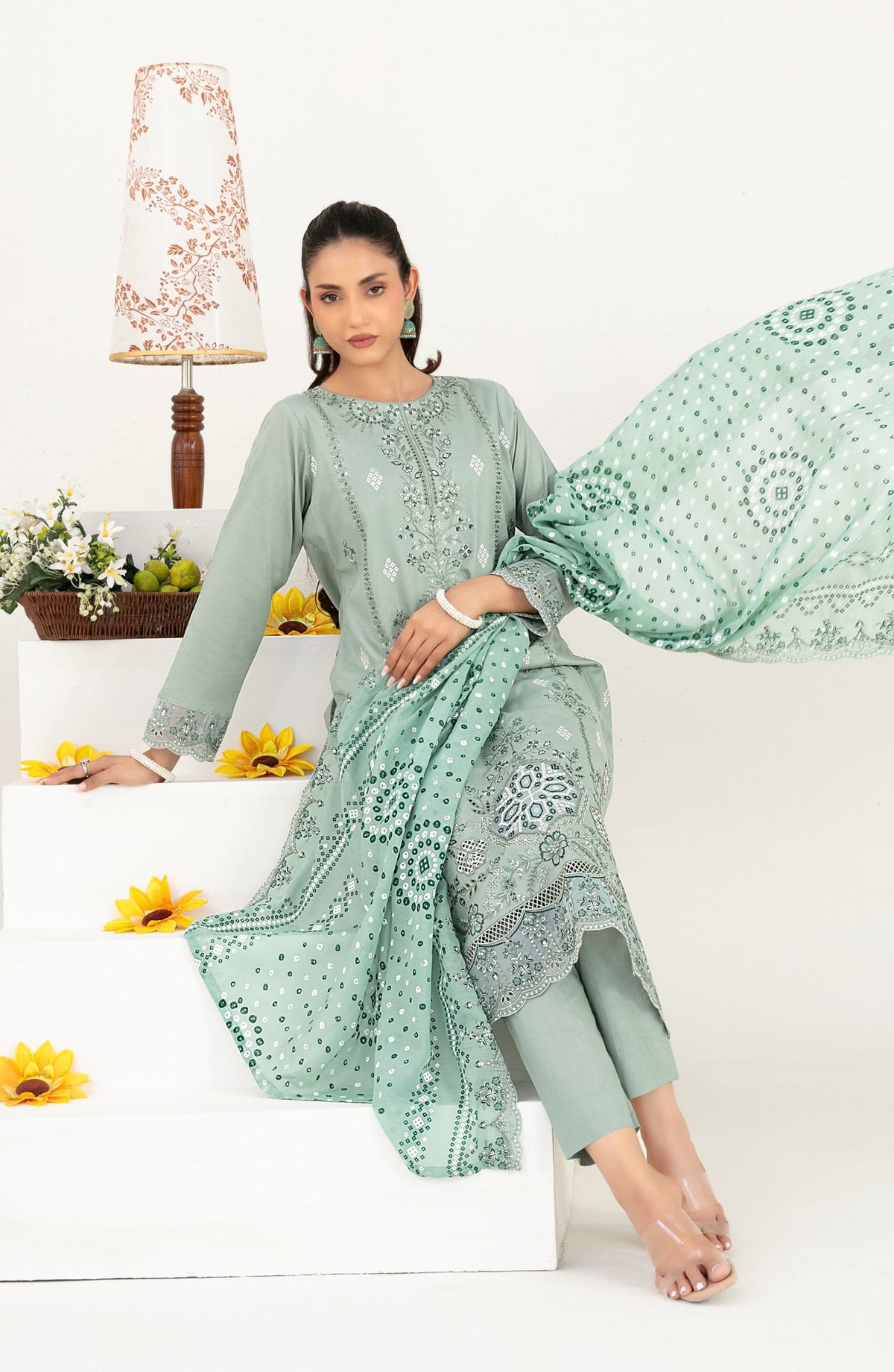Mahara by Tawakkal Fabrics Embroidered Lawn Unstitched 3 Piece Suit - D-4017 - TF26HRA - Green - Summer Collection