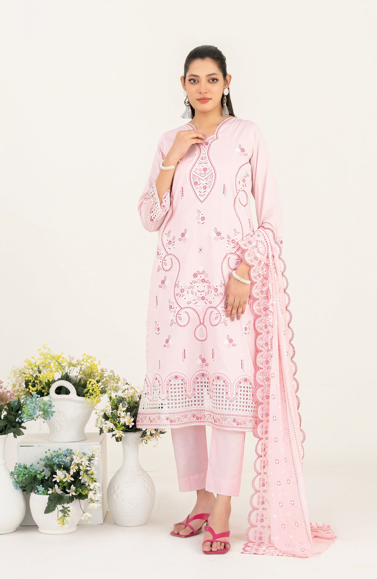 Mahara by Tawakkal Fabrics Embroidered Lawn Unstitched 3 Piece Suit - D-4016 - TF26HRA - Pink - Summer Collection
