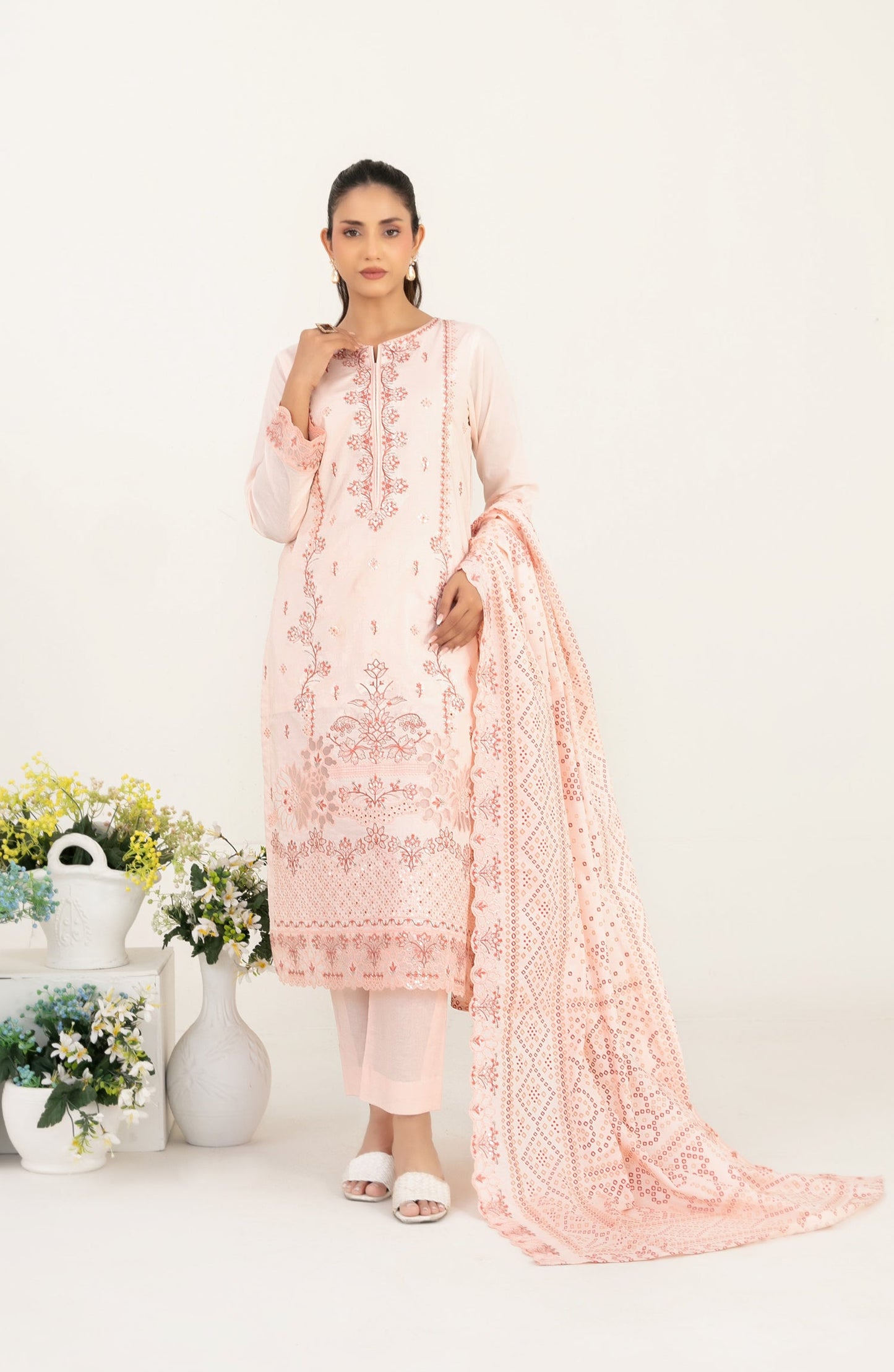 Mahara by Tawakkal Fabrics Embroidered Lawn Unstitched 3 Piece Suit - D-4013 - TF26HRA - Pink - Summer Collection