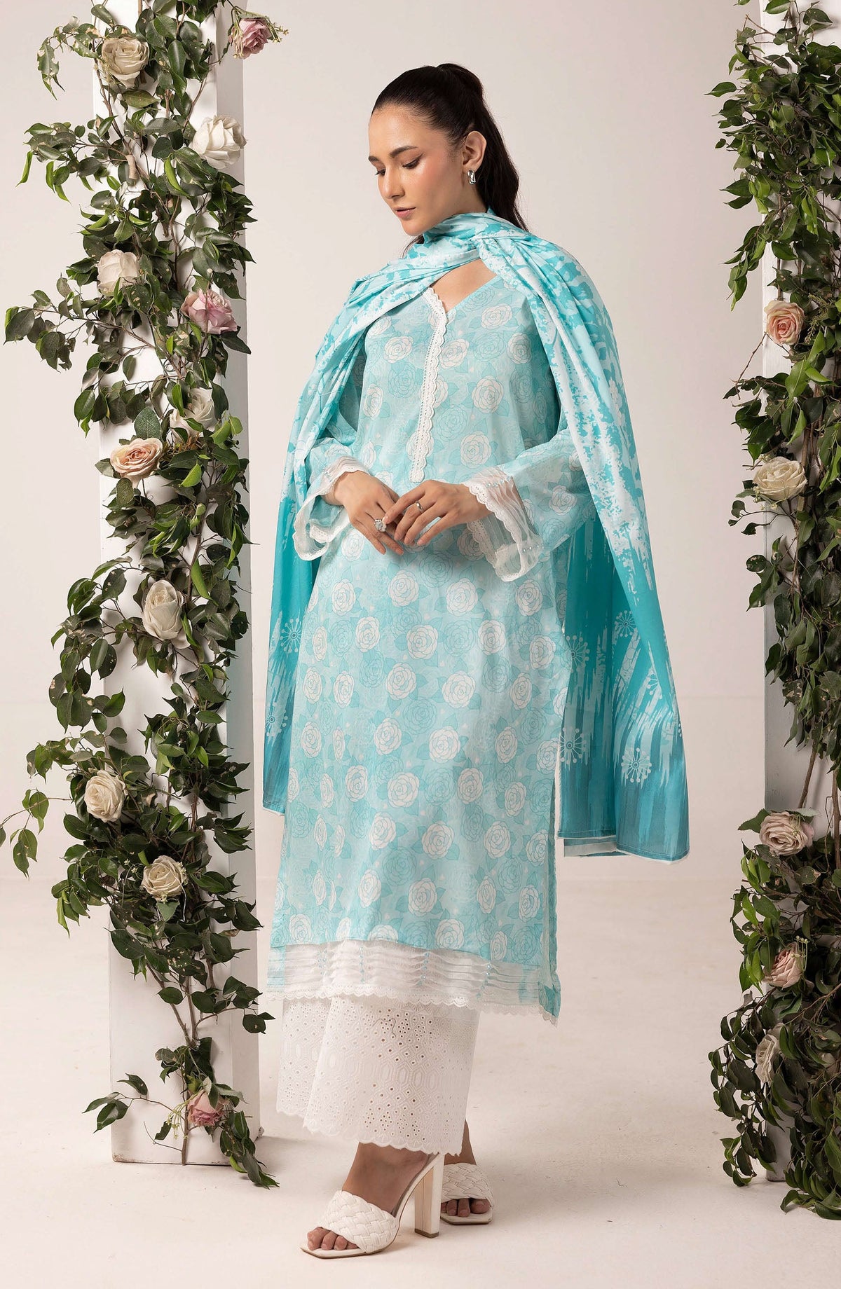 Mahee's by Riaz Arts Embroidered Lawn Unstitched 3 Piece Suit - Design-01 - RA25PRM - Blue - Summer Collection