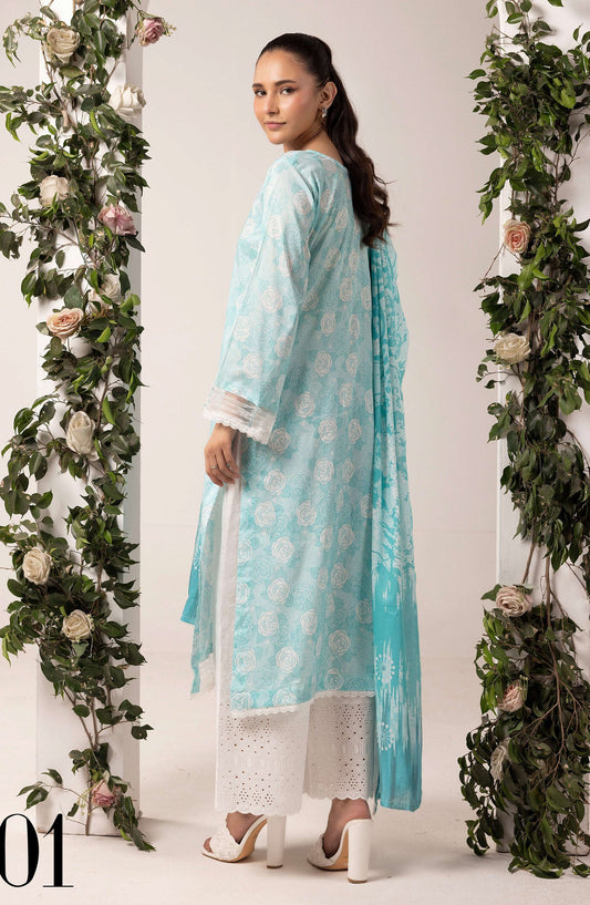 Mahee's by Riaz Arts Embroidered Lawn Unstitched 3 Piece Suit - Design-01 - RA25PRM - Blue - Summer Collection