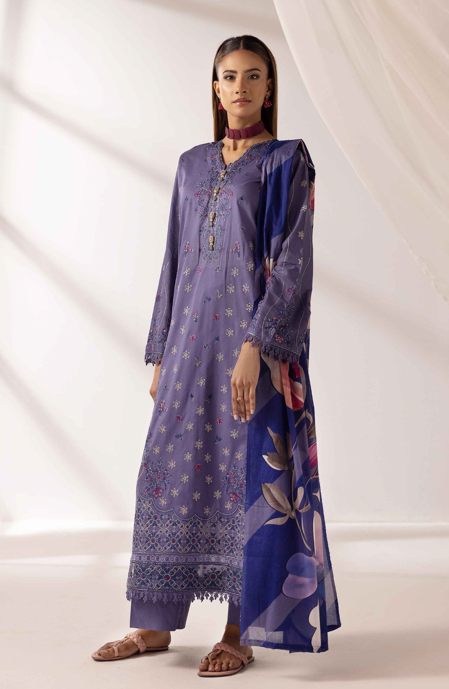 Mahjabeen by Al Karim Embroidered Lawn Unstitched 3 Piece Suit - M-111 - AK26MHJ - Blue - Summer Collection