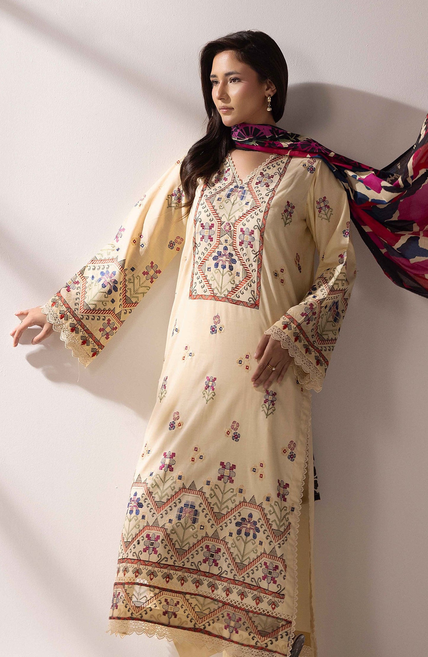Mahjabeen by Al Karim Embroidered Lawn Unstitched 3 Piece Suit - M-108 - AK26MHJ - Fawn - Summer Collection