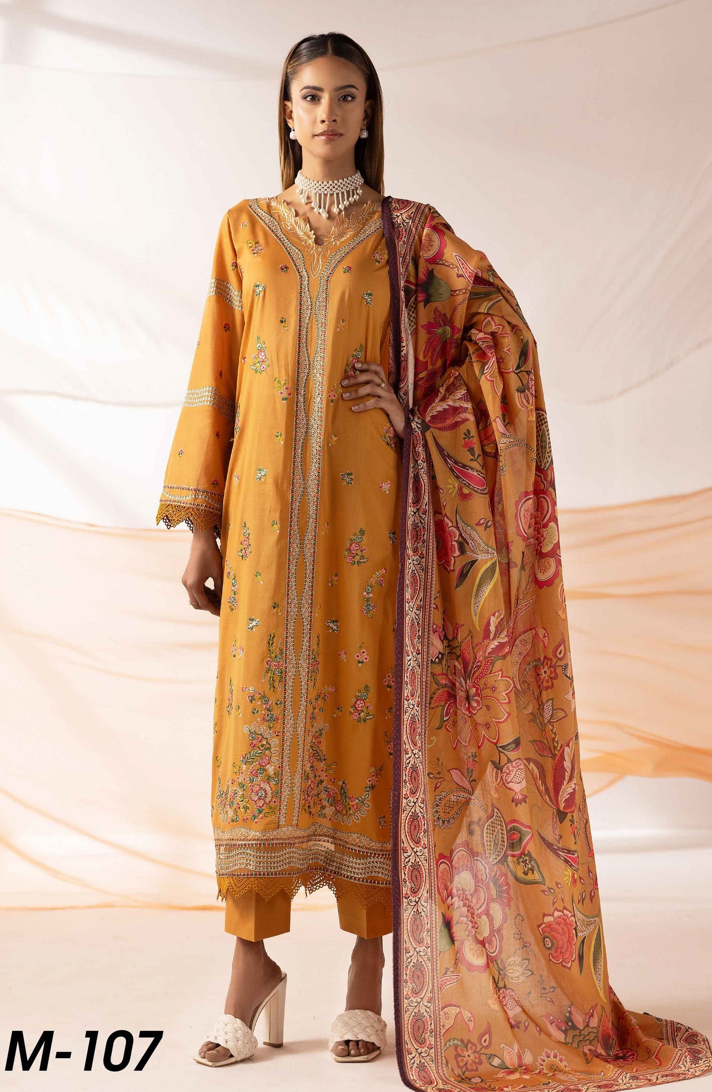 Mahjabeen by Al Karim Embroidered Lawn Unstitched 3 Piece Suit - M-107 - AK26MHJ - Yellow - Summer Collection