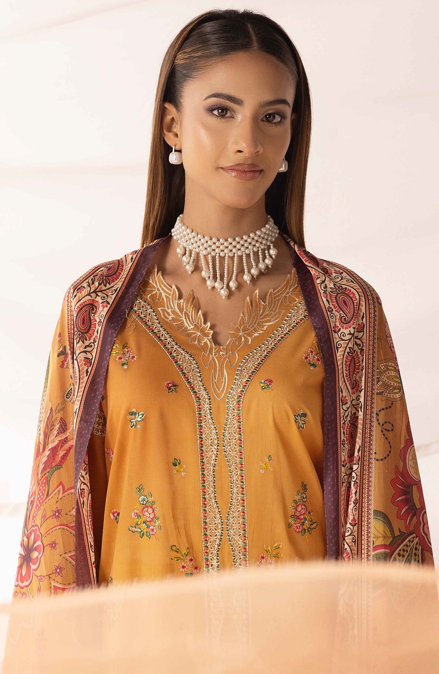 Mahjabeen by Al Karim Embroidered Lawn Unstitched 3 Piece Suit - M-107 - AK26MHJ - Yellow - Summer Collection