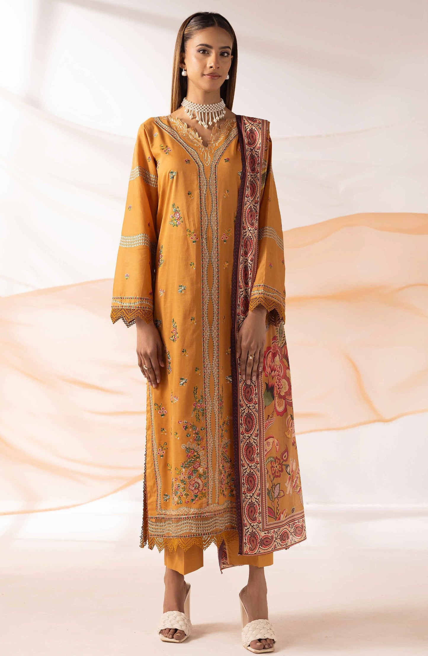 Mahjabeen by Al Karim Embroidered Lawn Unstitched 3 Piece Suit - M-107 - AK26MHJ - Yellow - Summer Collection