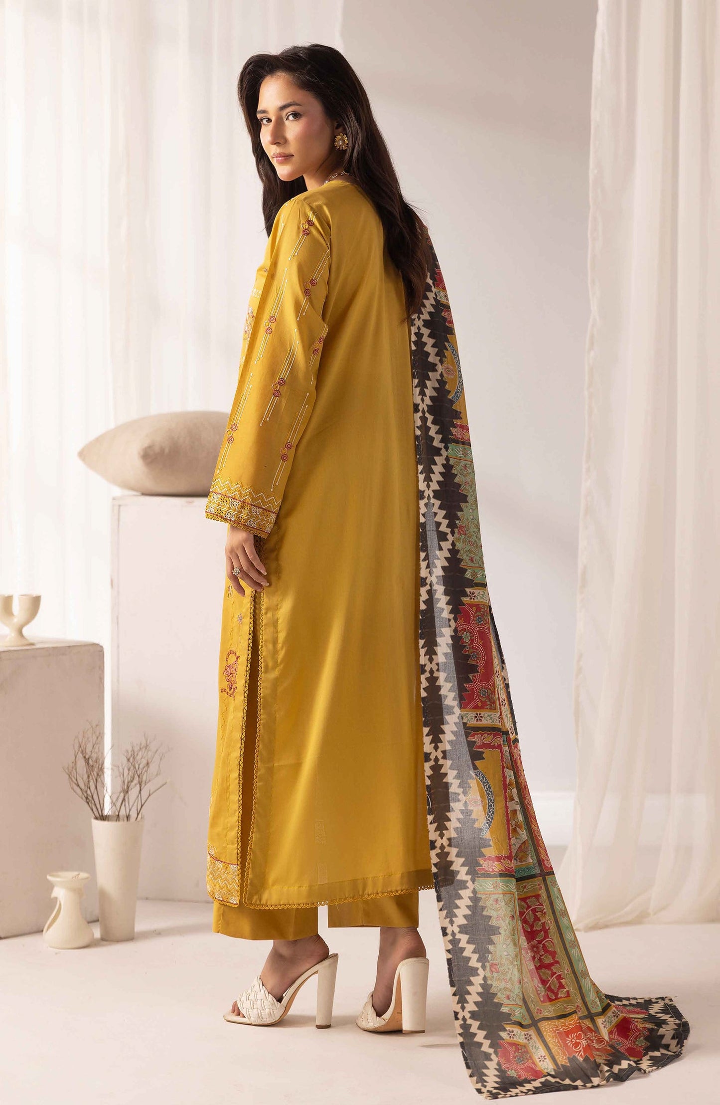 Mahjabeen by Al Karim Embroidered Lawn Unstitched 3 Piece Suit - M-105 - AK26MHJ - Mustard - Summer Collection