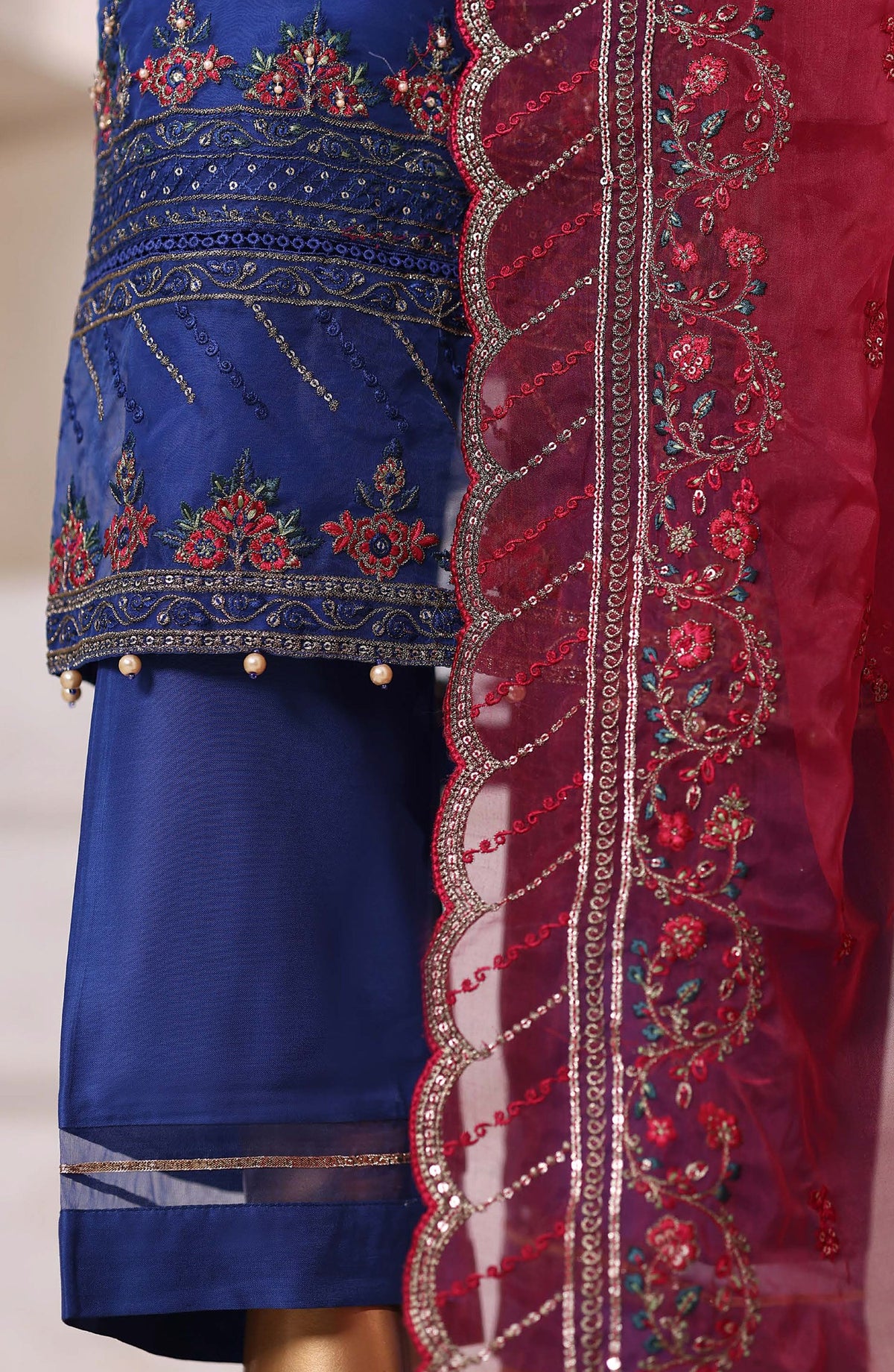 Mahpara by Sadabahar Embroidered Organza Stitched 3 Piece Suit - Design-01 - SBD25PARA - Blue - Festive Fotrmals Collection