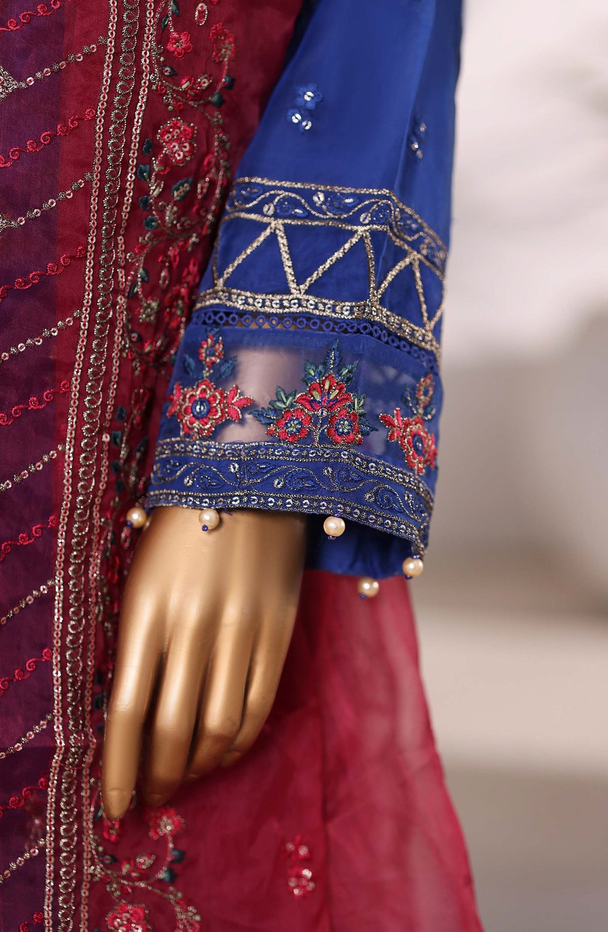 Mahpara by Sadabahar Embroidered Organza Stitched 3 Piece Suit - Design-01 - SBD25PARA - Blue - Festive Fotrmals Collection