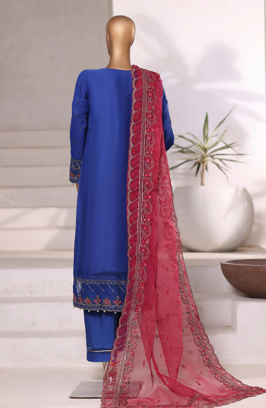 Mahpara by Sadabahar Embroidered Organza Stitched 3 Piece Suit - Design-01 - SBD25PARA - Blue - Festive Fotrmals Collection