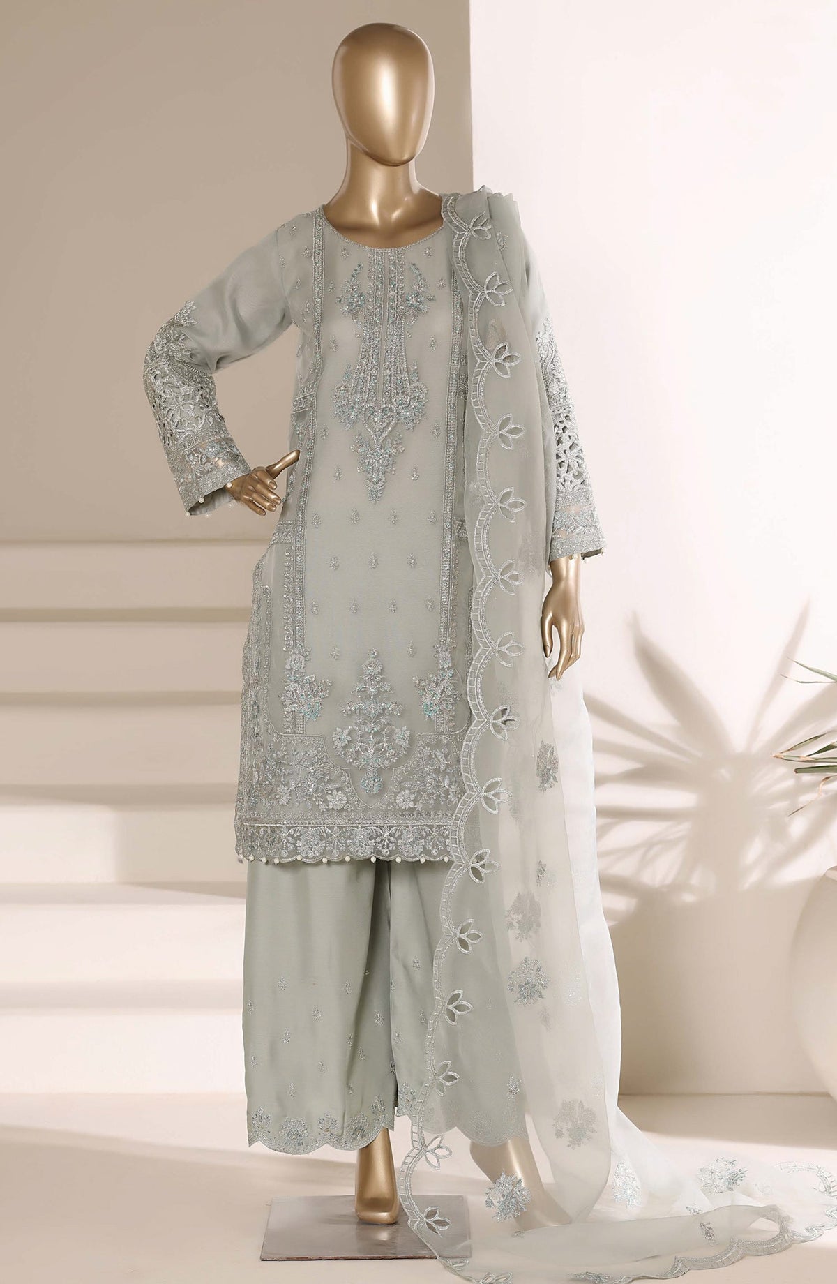 Mahpara by Sadabahar Embroidered Formal Stitched 3 Piece Suit - D-04 - SBD26NVI - Grey - Festive Collection