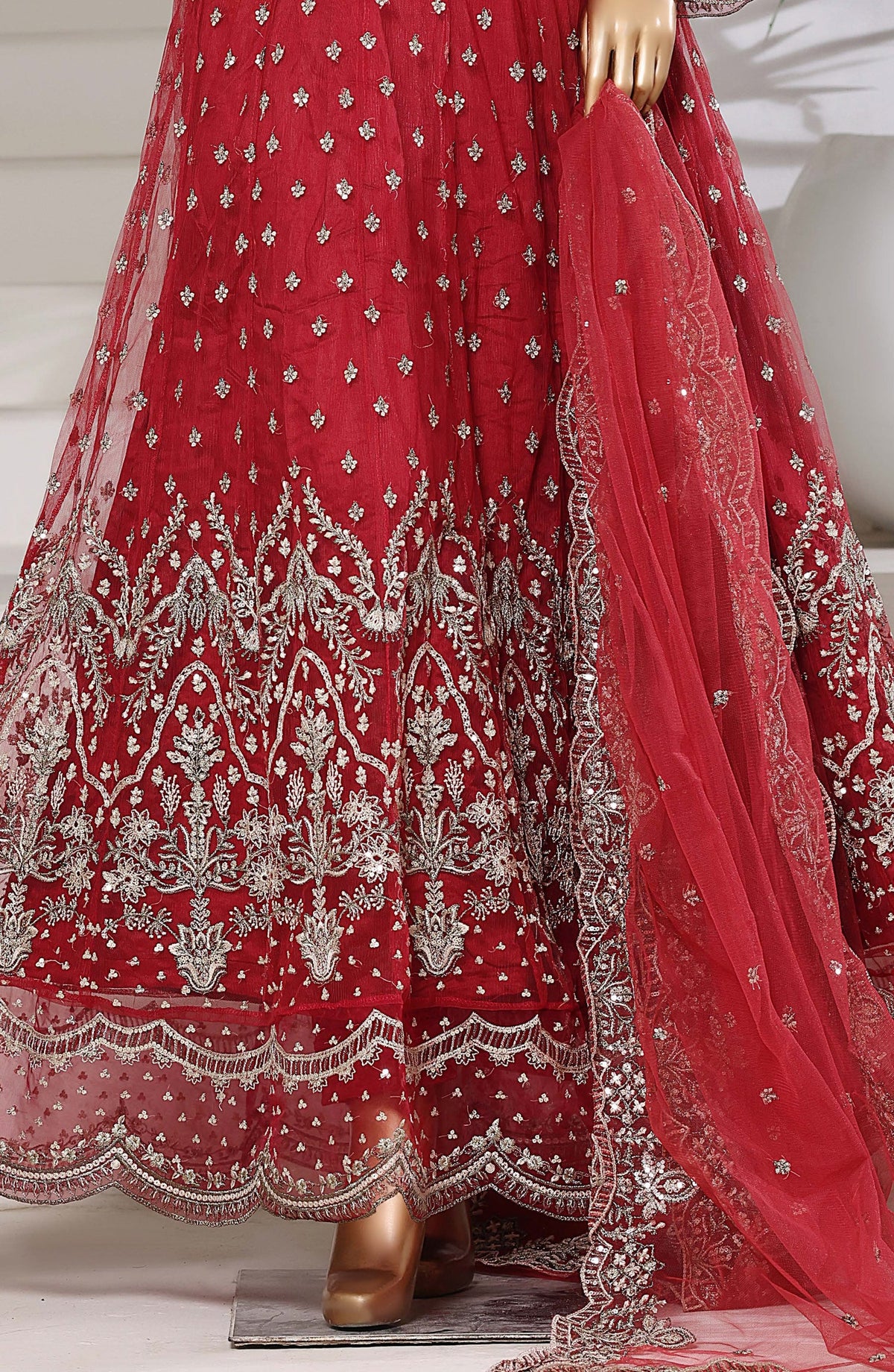 Mahpara by Sadabahar Embroidered Net Stitched 3 Piece Suit - Design-01 - SBD25PRLM - Red - Luxury Festive Collection