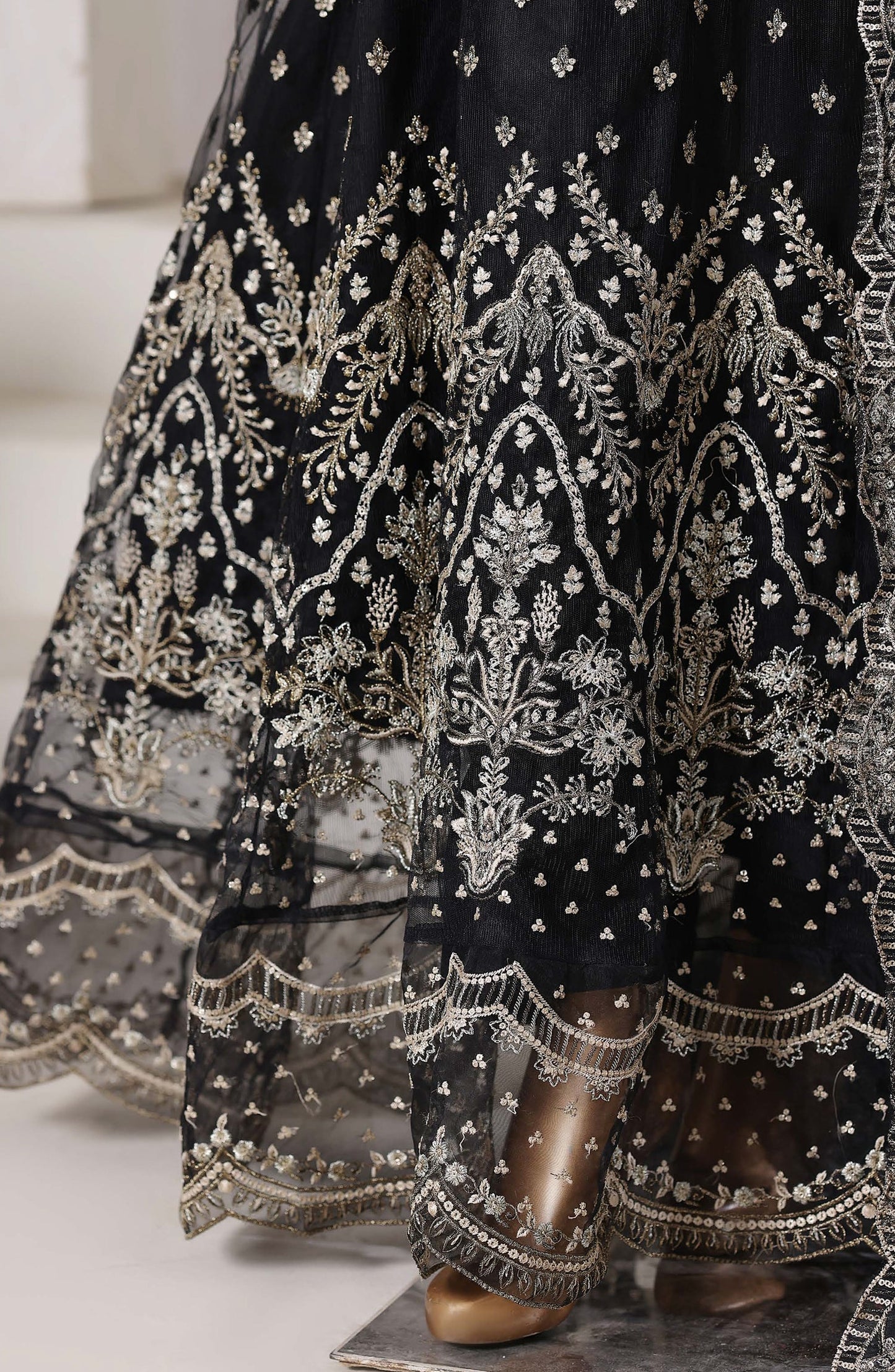 Mahpara by Sadabahar Embroidered Net Stitched 3 Piece Suit - Design-01 - SBD25PRLM - Black - Luxury Festive Collection