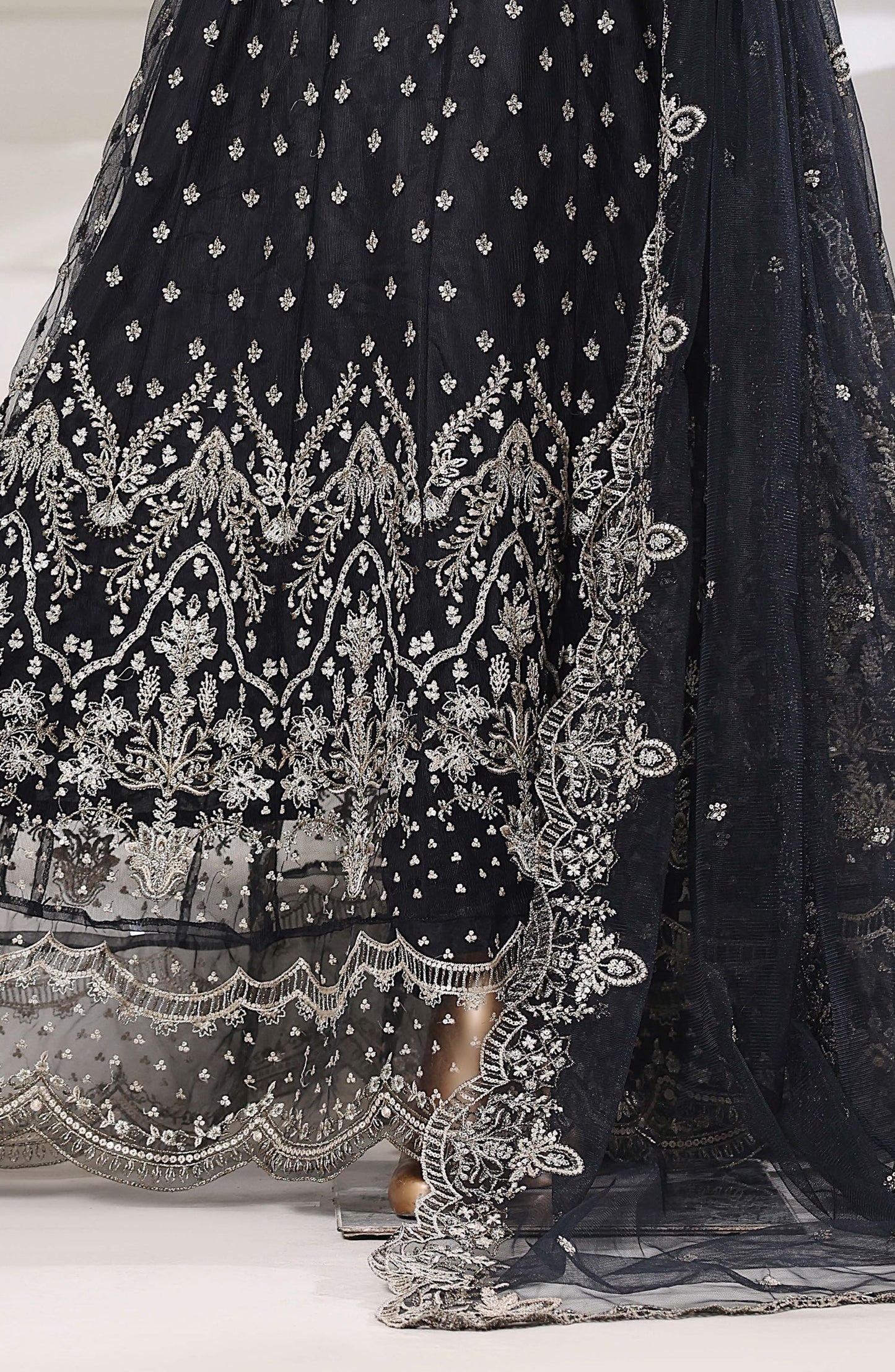 Mahpara by Sadabahar Embroidered Net Stitched 3 Piece Suit - Design-01 - SBD25PRLM - Black - Luxury Festive Collection