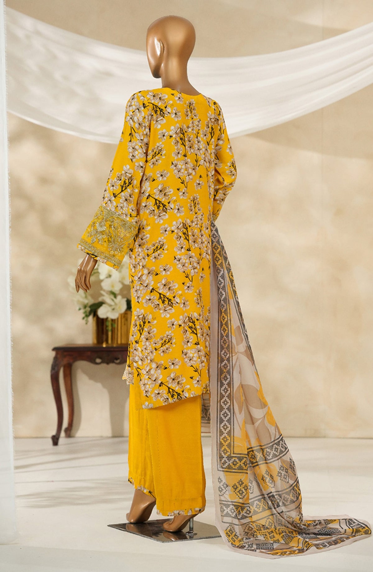 Majestic by HZ Textile Embroidered Silk Stitched 3 Piece Suit - PRE-112 - HZ25MJSL - Yellow Multi - Formals Collection