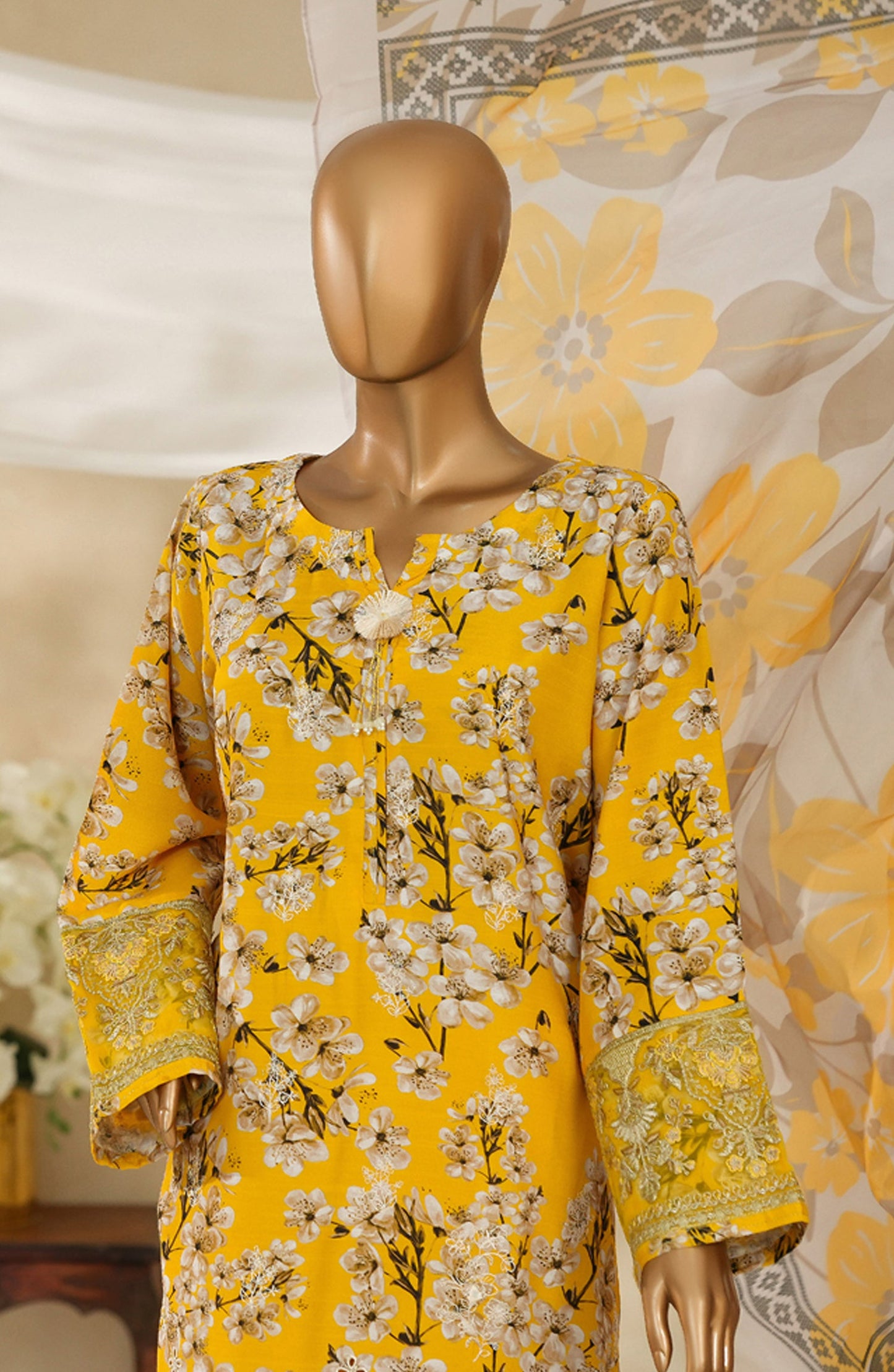 Majestic by HZ Textile Embroidered Silk Stitched 3 Piece Suit - PRE-112 - HZ25MJSL - Yellow Multi - Formals Collection