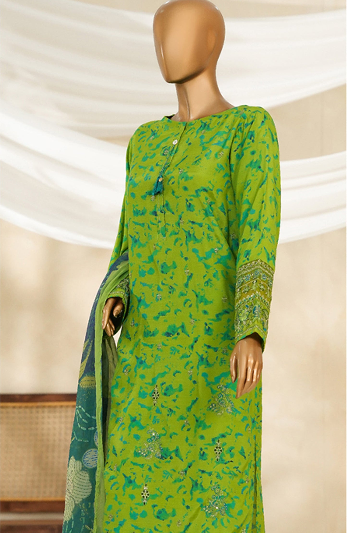 Majestic by HZ Textile Embroidered Silk Stitched 3 Piece Suit - PRE-111 - HZ25MJSL - Neon Green - Formals Collection