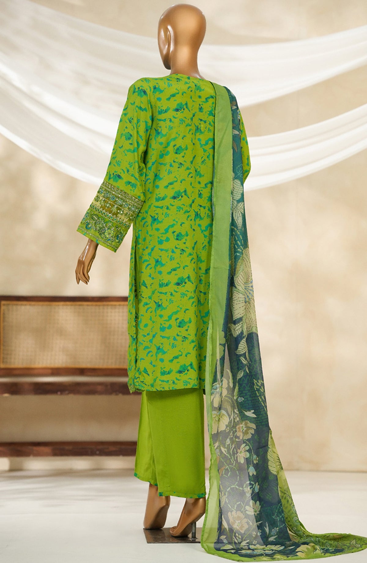 Majestic by HZ Textile Embroidered Silk Stitched 3 Piece Suit - PRE-111 - HZ25MJSL - Neon Green - Formals Collection