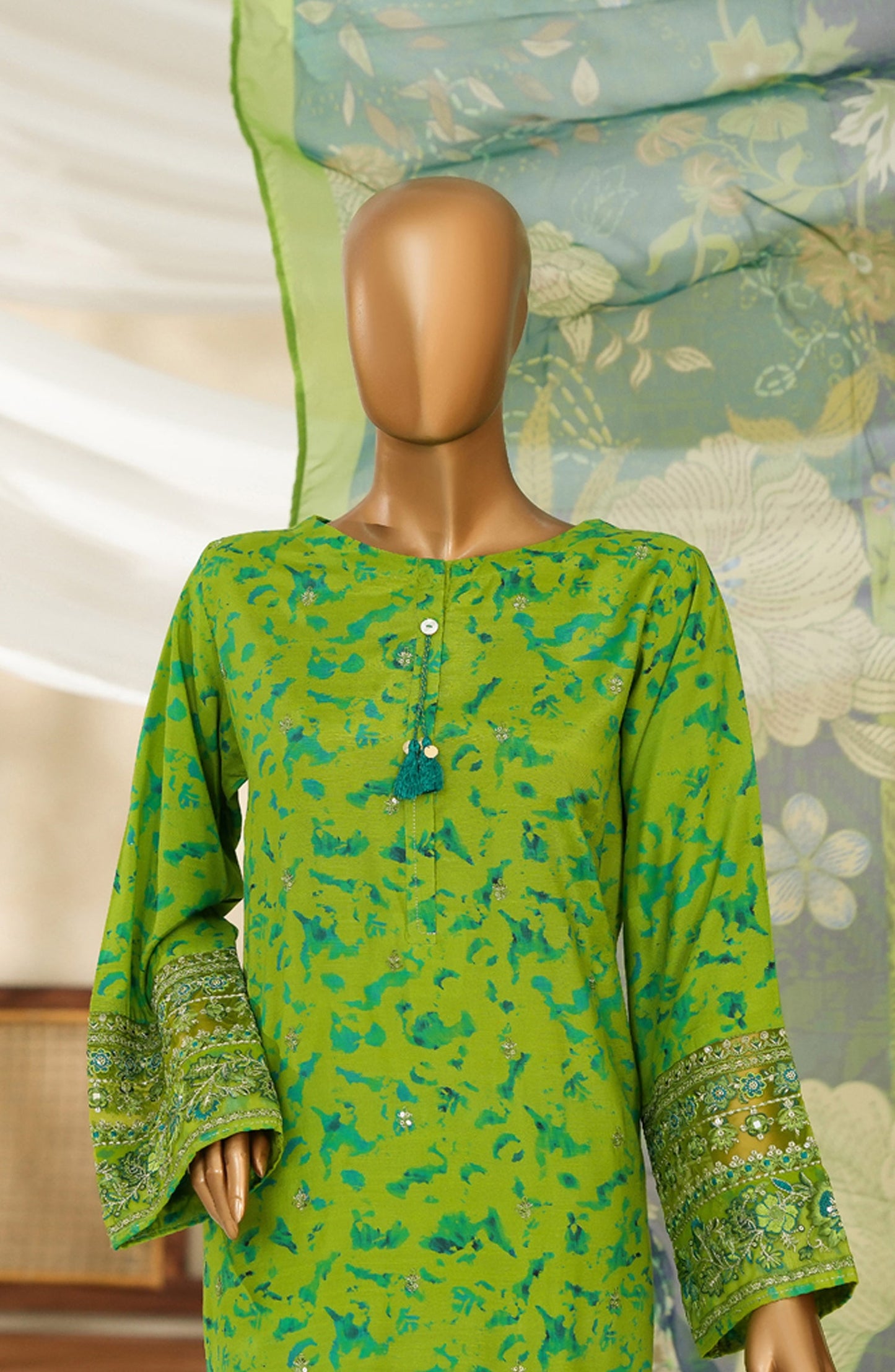 Majestic by HZ Textile Embroidered Silk Stitched 3 Piece Suit - PRE-111 - HZ25MJSL - Neon Green - Formals Collection