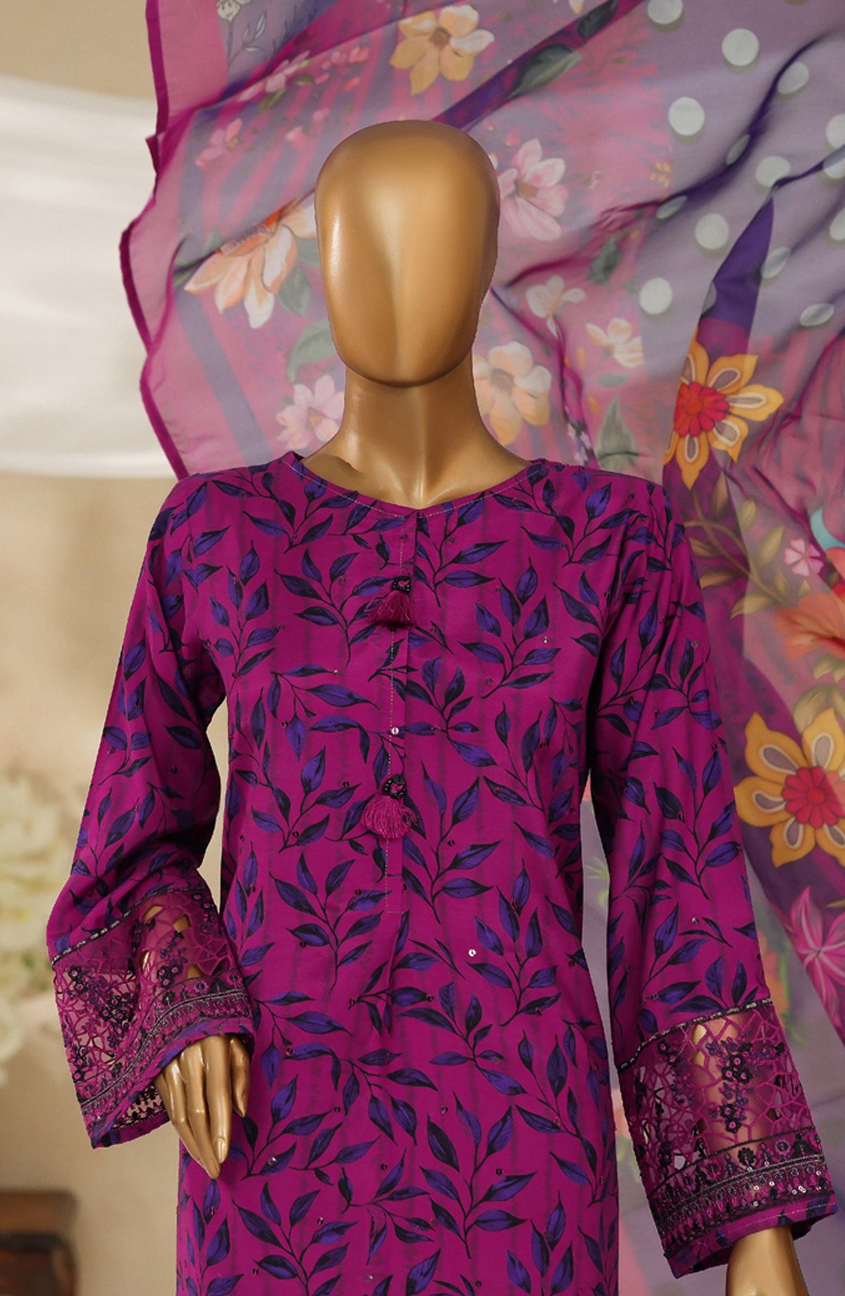 Majestic by HZ Textile Embroidered Silk Stitched 3 Piece Suit - PRE-115 - HZ25MJSL - Magenta - Formals Collection