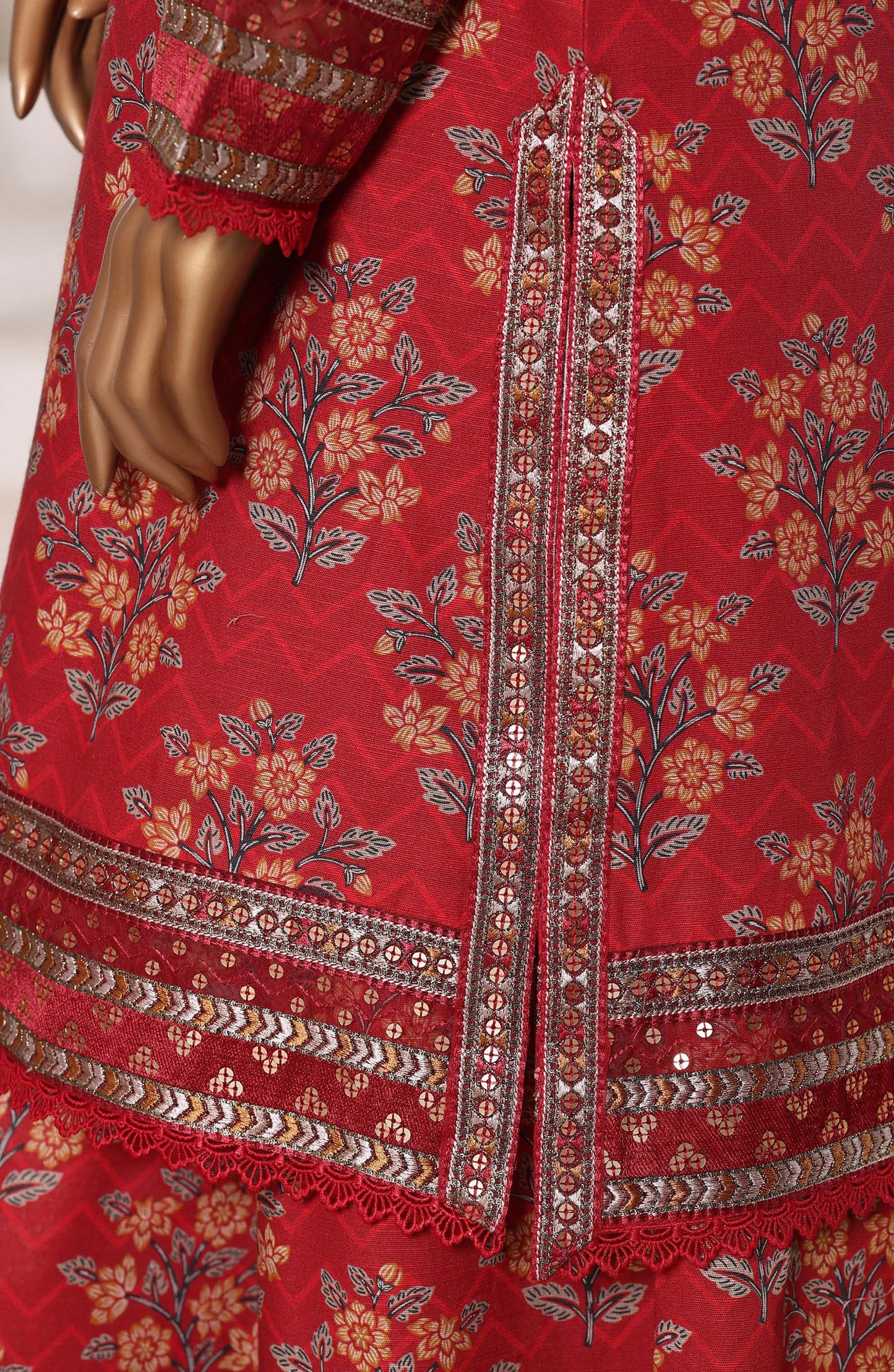 Malika by Sadabahar Embroidered Khaddar Stitched 3 Piece Suit - Design-03 - SBD25MLK - Red - Winter Collection