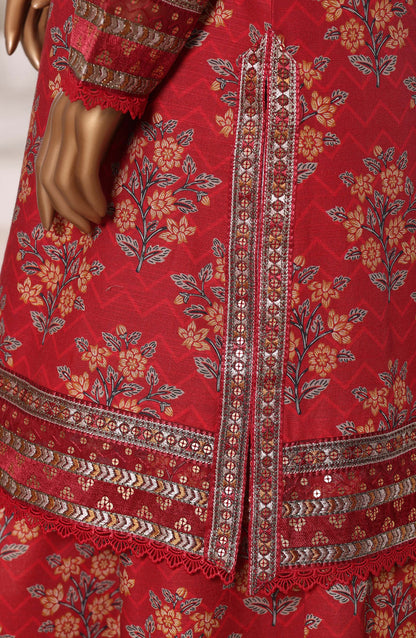 Malika by Sadabahar Embroidered Khaddar Stitched 3 Piece Suit - Design-03 - SBD25MLK - Red - Winter Collection