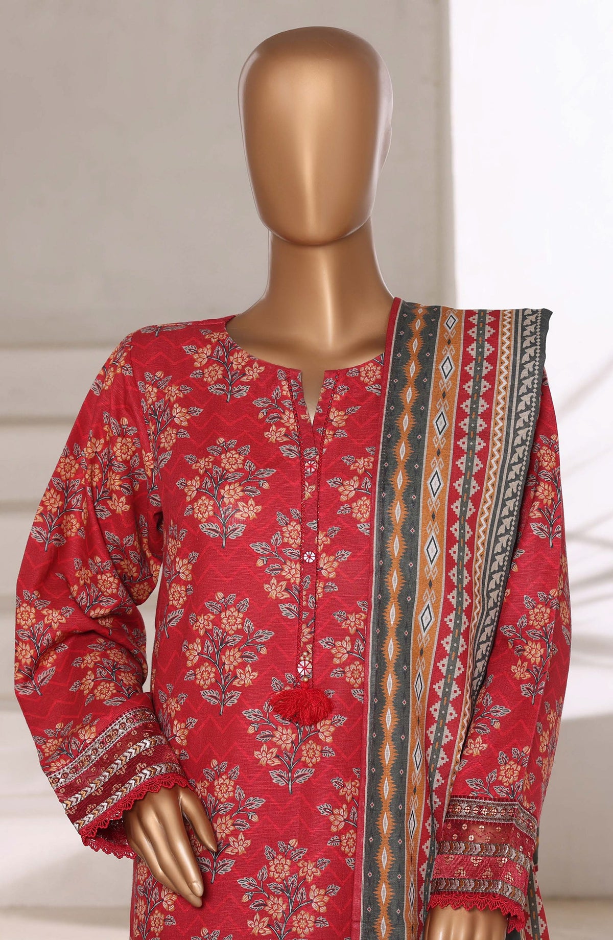 Malika by Sadabahar Embroidered Khaddar Stitched 3 Piece Suit - Design-03 - SBD25MLK - Red - Winter Collection